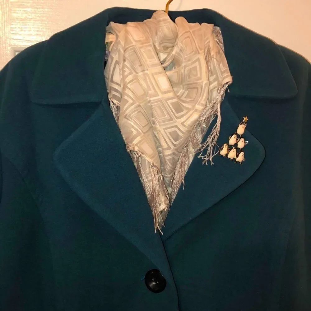 XXL Two Button Front Collared Teal Pea Coat - Picture 3 of 10
